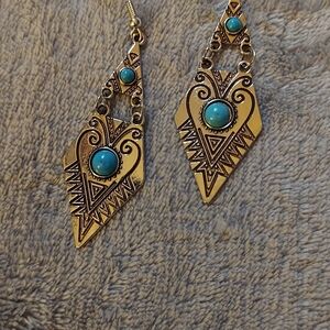 Artisan Turquoise and Gold Dangle Earrings